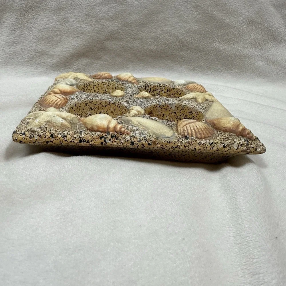 Seashell Tea Light 4 Candle Holder Centerpiece Sand Beach Nautical Square Votive